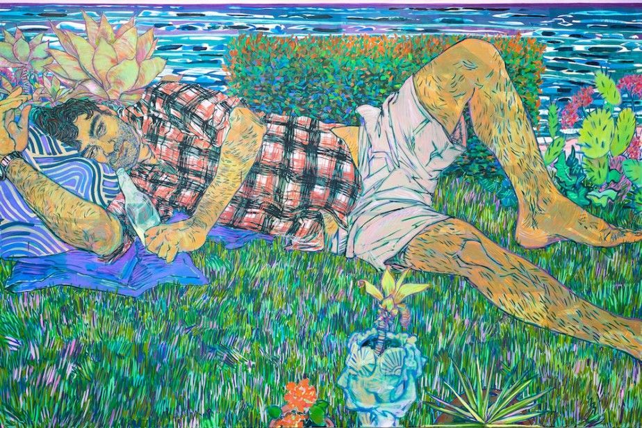 art4gays:  grundoonmgnx:  Hope Gangloff, Wigmore in Leucadia, 2017 Acrylic and Cut