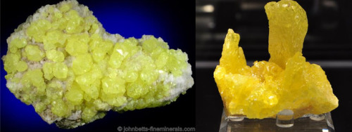 1. Parallel translucent sulphur crystals, with small remnants ofbitumen.2. Several transparent sulph