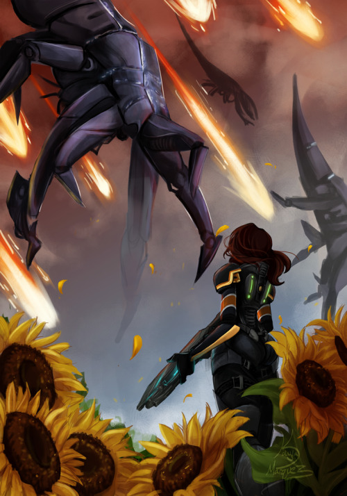 the-orator:SunflowersI told myself I was going to draw a serious Mass Effect piece and dammit, I kic
