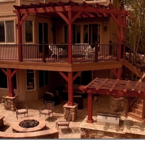 Denver Rustic DeckHuge Mountain Style Backyard Deck Photo With A Pergola