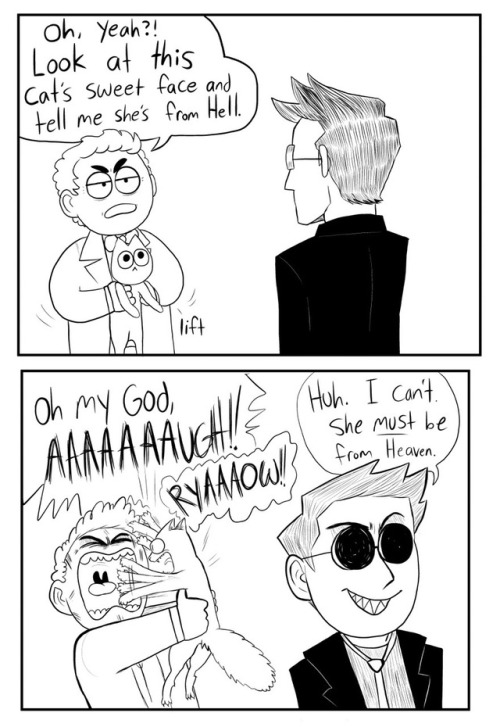 brainbubblegum: killerweasel: I commissioned @brainbubblegum to do a Good Omens comic.I love it. :D@