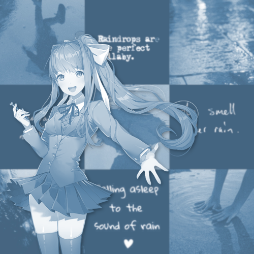 ♠️  anonymous requested;Hi! Can i have a blue moodboard for Monika from DDLC with themes