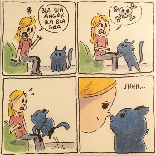 catsbeaversandducks:  “I try to capture all the little fun moments that happen when living with cats. All my little cat comics are done on 4 by 4 post-it notes! My fluffy friends are always a great source of inspiration and entertainment. And best