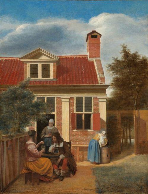 Figuras en el patio trasero de una casa por Pieter der Hooch, 1663-65.