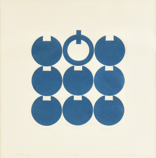 E. Crawford (20th Century) - Minimalist Blue Circles.  Ink on paper.