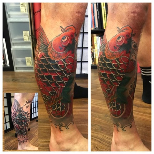 Good progress today on this #coverup Thanks Pete.  #koi #irezumi #horimono #wabori #japanesetattoo #