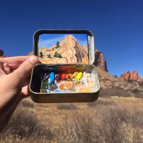 archatlas:  Miniature Landscapes by Heidi Annalise      Heidi Annalise is the Colorado-based artist behind these 2x3-inch tiny oil painting, joyfully created on site amidst mosquitos, blistering heat, and frigid winds! Each painting captures a unique