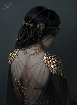 wlopwangling:  Ceremonial by wlop  Ceremonial dress design for princess Aeolian (Ghostblade) The original file and painting process video will be provided to supporters on my Patreon:www.patreon.com/wlop 