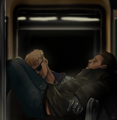 lgions:i found an old sketch of this and decided to finish and animate it. sleepy punk steve and buc