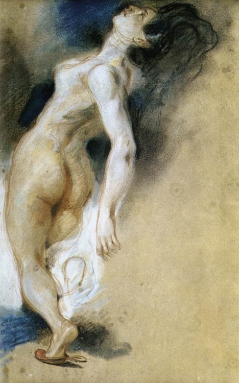 plain-oatmeal:  Eugène Delacroix Female Nude Killed From Behind c. 1833 
