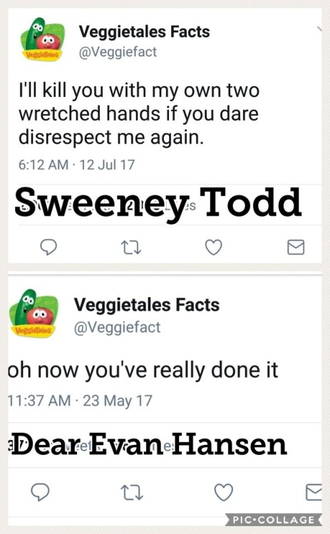 musicalswithmemes:Musicals as Veggietales Facts tweets