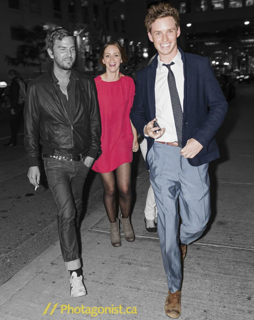 eddie-redmayne-for-pm: bespokeredmayne: On the town at TIFFEddie Redmayne, his pal Markus Anderson (