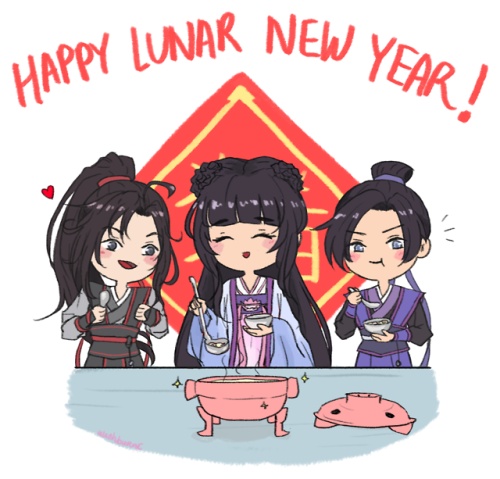 Happy Lunar New Year !!! :3cSince it’s Year of the Pig, I wanted to draw WWX and JC enjoying J