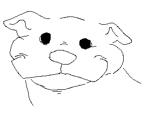 [id: a drawing of a pit bull smiling. they have small eyes. end id]