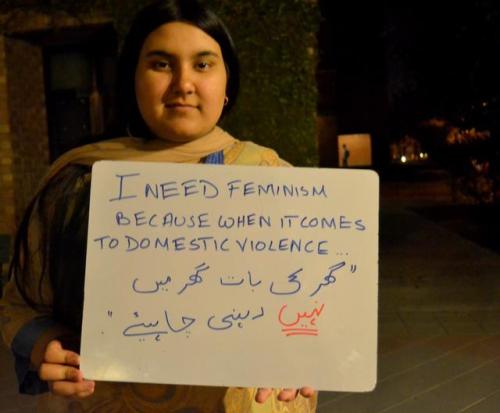 stay-human:‘I need feminism’ campaign for International Women’s Day at a university in Lahore, Pakis