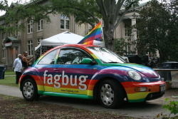 fuckyeahlgbt:  untouchabledream:  johncody:  jtaylor:  counterfeitredhead:  A Volkswagen Beetle owner in response to fag graffiti spray-painted on her car christened it “The Fagbug” and embarked on a trans-American road trip to raise awareness of