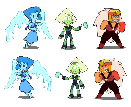 cerulesta:attack the light is a fantastic game, but WHAT IF, THOUGH(ok so I love the cute art style and wanted to make some mockup battle sprites of the Homeworld Gems. ;v; this ‘screencap’ is totally fake, but you can use the sprites if you want