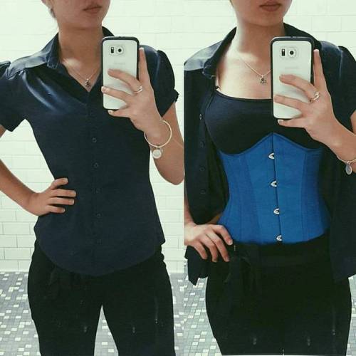 orchardcorset:@nisso_lilac sent us this photo of her #stealthing her blue satin #cs345 under her professional clothes. You look amazing doll! 💙💙💙 #waisttraining #beautifulcustomers #orchardcorset #loveyourcurves #corsertootd