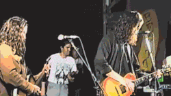 veddieeddie:  Eddie Vedder and Chris Cornell playing “Hunger Strike”. Live at Lollapalooza. September 8, 1992. [x]