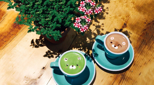 Found at Sweet Moments in NYC. Green tea latte and Chocolate Latte (2018)