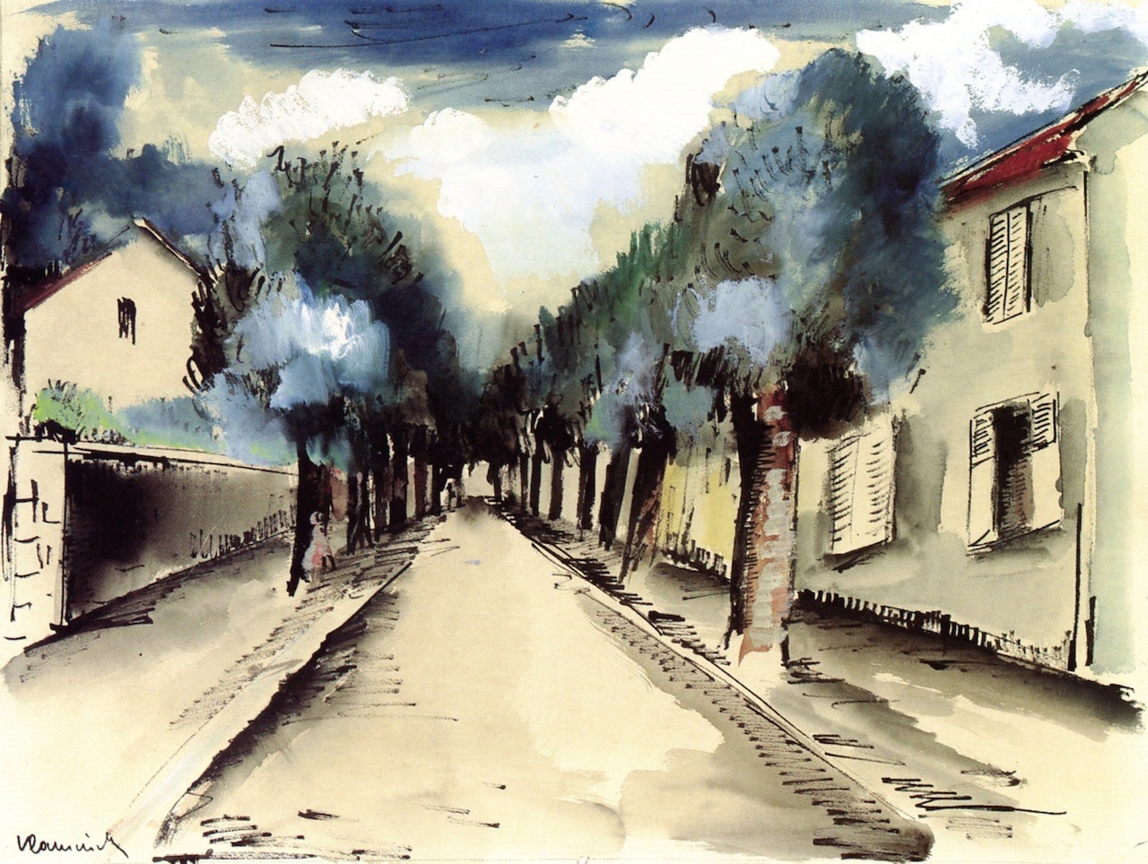 dappledwithshadow:  Chaponval Maurice de Vlaminck - Date unknown  gouache, watercolor