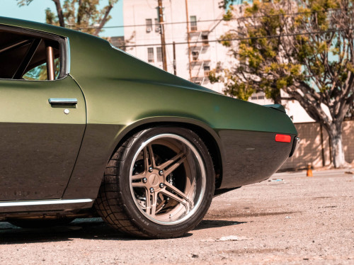 Just a little bit old school. Laura Wright’s pro-touring 1973 Chevrolet Camaro Z28, known as “Olive,