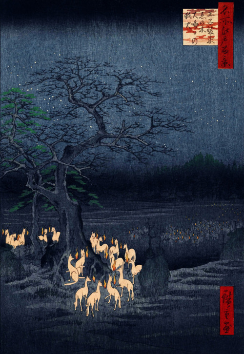 luminous-void:Ando Utagawa Hiroshige, New Year’s Eve Foxfires at the Changing Tree, Oji, 1856-1859