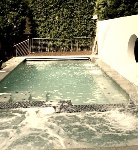 Orlando Fountain PoolLarge Contemporary Rectangular Pool Fountain Design Idea With Decking #pools, #swimming
