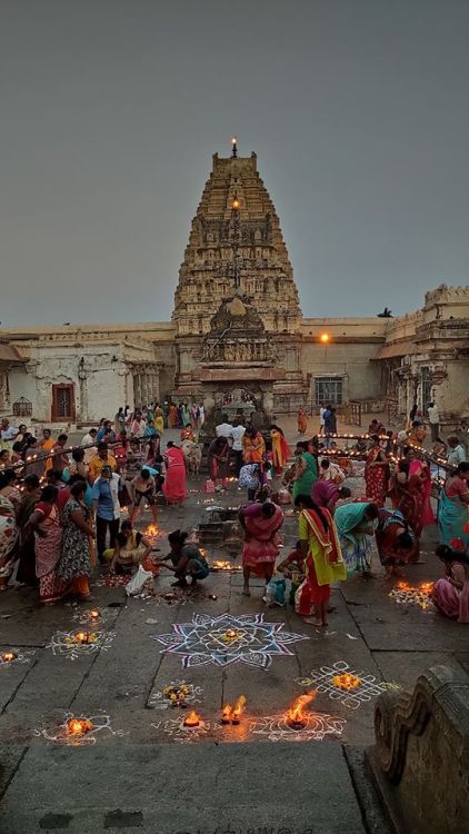 Kolam and light offerings, Veerupaksha temple, Hampi, Karnataka