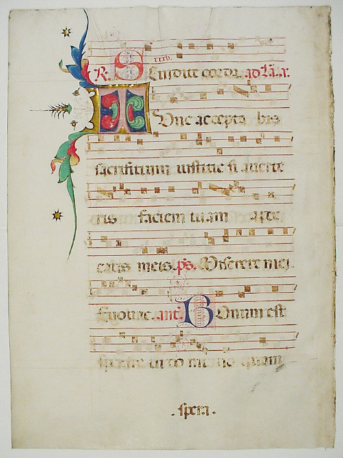 Manuscript Leaf with Initial T, from an Antiphonary via Medieval ArtMedium: Tempera, ink, and metal 