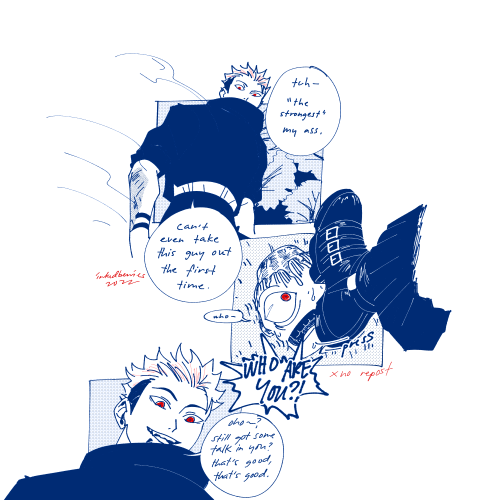 inkedberries: jjk student sukuna aujust wanted to draw sukuna talking shit about gojo behind his bac