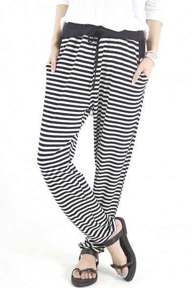 humorkingfun:  Black and White Pant &amp; Leggings Striped Loose Pant Geometric