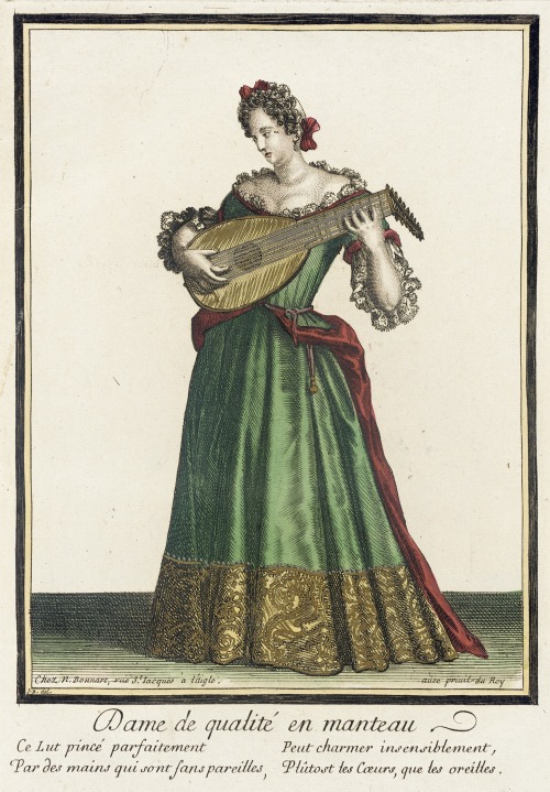 &ldquo;Dame de Qualite en Manteau&rdquo; from Recueil des modes de la cour de France by Nicolas Bonn