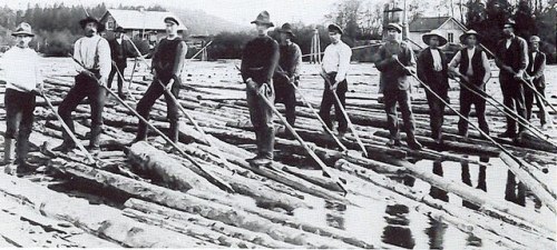 Swedish log drivers (1918).  Their job was to float &amp; guide the logs down rivers, from logging s