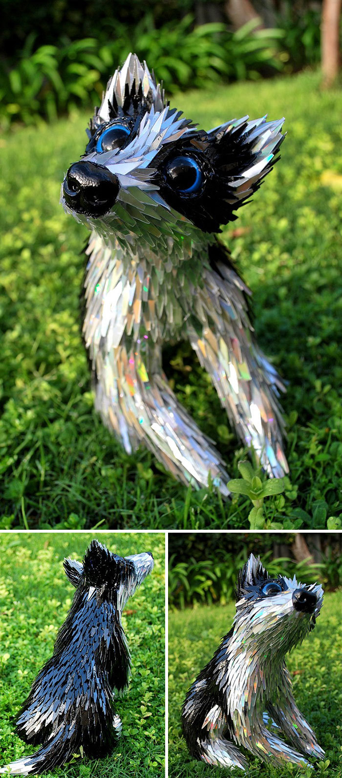 mayahan:Artist Sean Avery Creates Sculptures with Recycled CDs