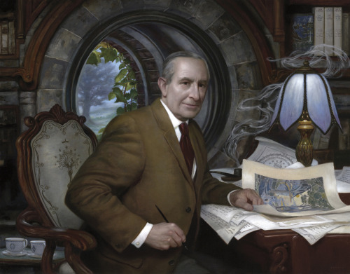 roccondil:amiscu:An awesome painting of J.R.R Tolkien by Donato GiancolaSome details worth mentionin