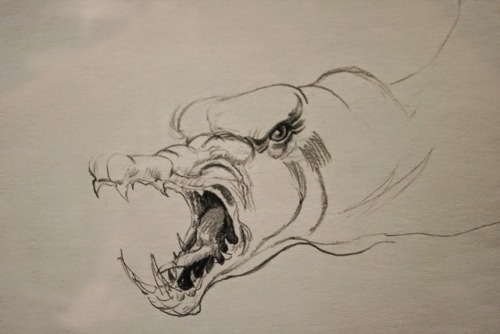 Ralph McQuarrie’s art and sketches for Luke’s confrontation with the Rancor. Return of the Jedi (198