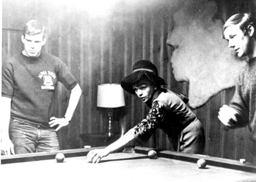 Judy Garland playing pool in a frat basement at Dartmouth, January 1967