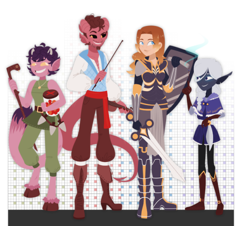 rainingbeesart: 21.5.2018 A full-body portrait of our D&amp;D party! I love them all so much. Le