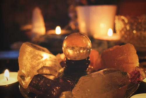 thenativewitch:  Here’s my sacred space all lit up! Much more magickal. I don’t know if 