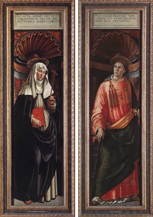 domenico-ghirlandaio: St. Catherine of Siena and St. Lawrence, 1490, Domenico GhirlandaioMedium: woo