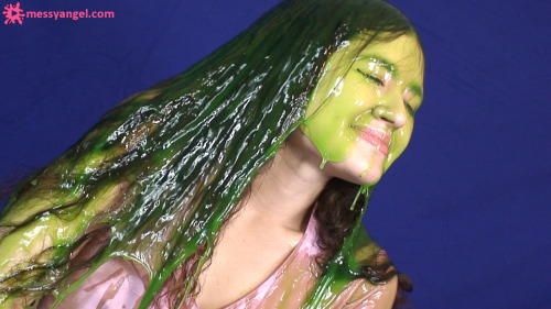 messy-angels: Long gunge matted hair… Messy AngelTomoko’s long dark hair is covered in green slime