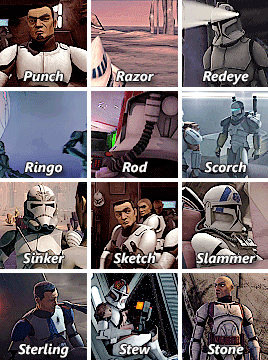 mandaloriandragontrainer:skybson:Every named Clone Trooper in Star Wars: The Clone WarsTrauma is qui