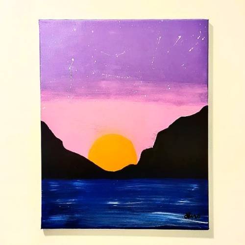 It&rsquo;s like an egg yolk  #purplepinksky #artjamming #cafedeparis #sun #mountains #ocean #sea