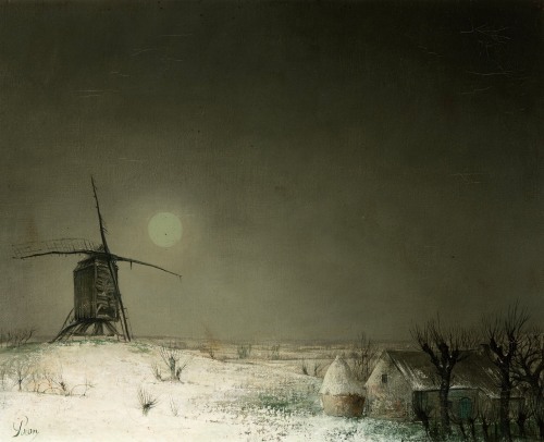 thunderstruck9:Leo Piron (Belgian, 1899-1962), Paysage hivernal avec moulin [Winter landscape with w