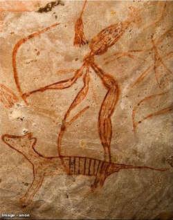 strangebiology:  Cave carvings of Tasmanian Tigers from The Thylacine Museum