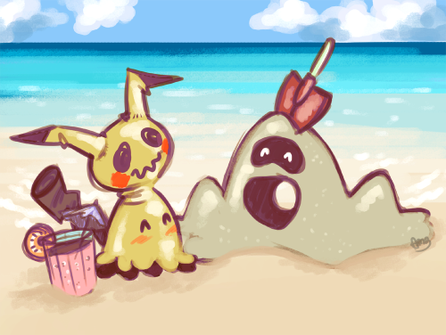 little-amb:Mimikyu visiting a friend!Alola is shaping up to be a really good region for ghost type e