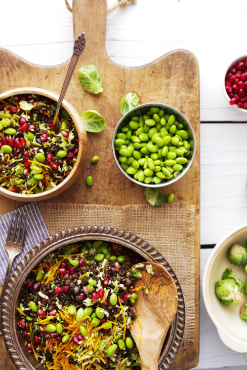 beautifulpicturesofhealthyfood:  Shaved Brussel Sprouts Pomegranate and Lentil Salad…RECIPE