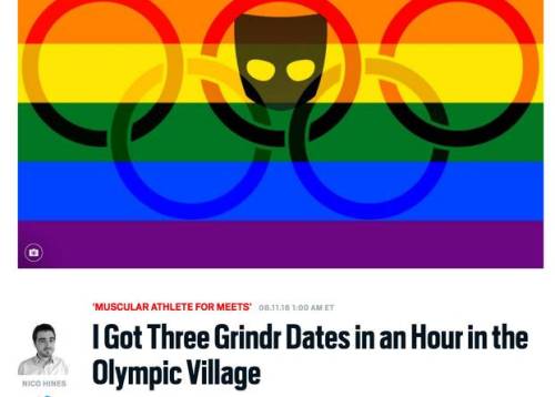 micdotcom:  Early on Thursday, The Daily Beast published an article by London editor Nico Hines in which he “reported” on his use of Grindr at the 2016 Rio Olympics. Hines is a straight man, and the article is an unethical mess.  Hines, who is married