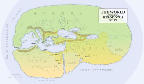 mapsontheweb:  The world according to Greek historian Herodotus in 450 BC.